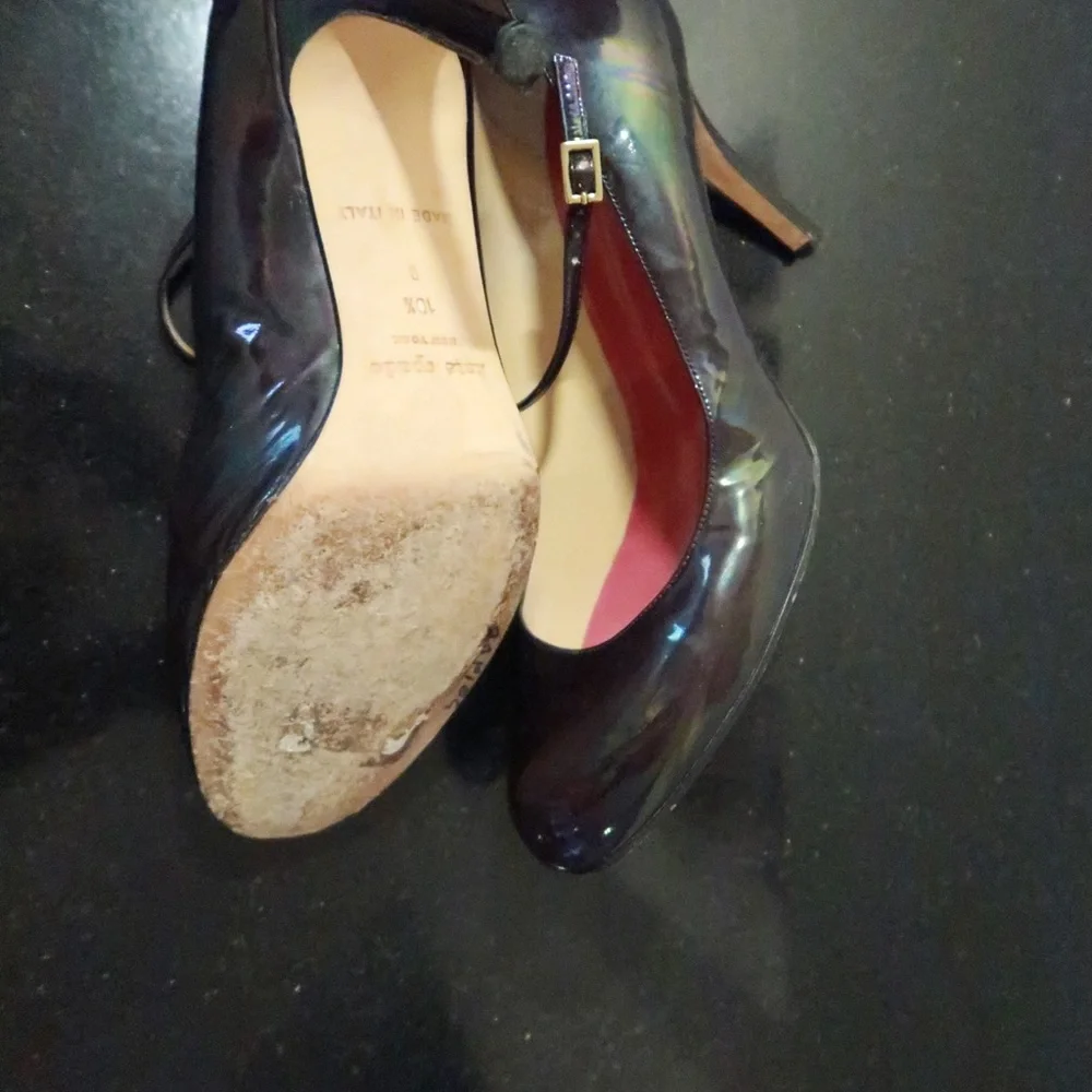 kate spade Black Patent Leather Mary Jane Heels with Pink Insoles